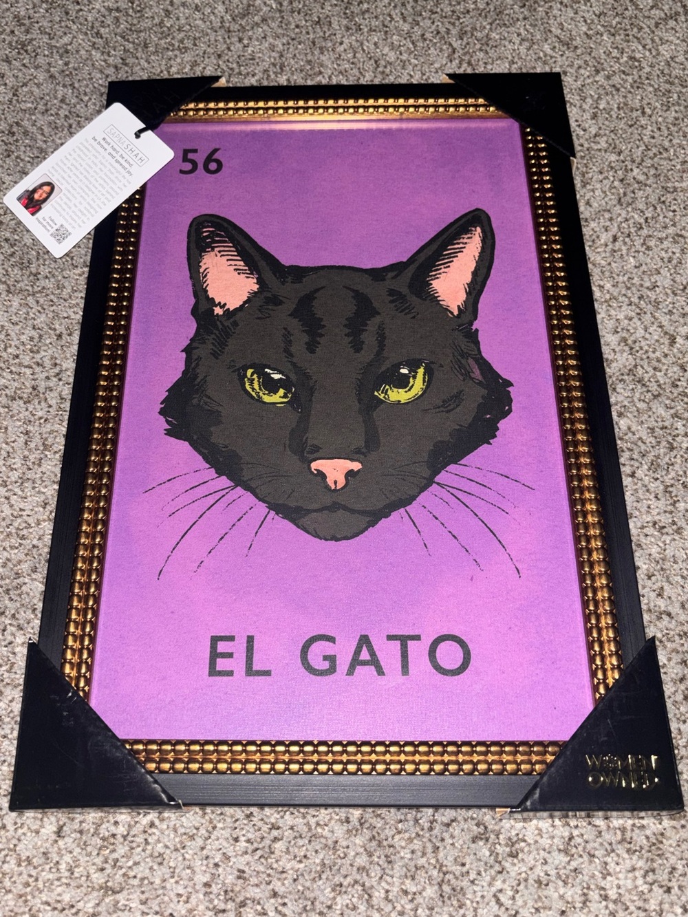 Sapna Shah loteria collection #56 El Gato Black Cat Wall Art - Purple